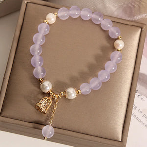 Freshwater Pearl Bracelet Single Ring Women's Purple Chalcedony