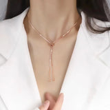 Long Tassel Pendant Necklace 18k Titanium Rose Chain for Women