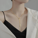 Long Tassel Pendant Necklace 18k Titanium Rose Chain for Women