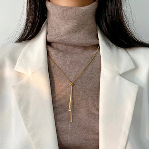 Long Tassel Pendant Necklace 18k Titanium Rose Chain for Women