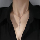 Long Tassel Pendant Necklace 18k Titanium Rose Chain for Women
