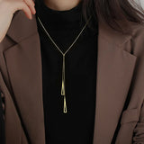 Long Tassel Pendant Necklace 18k Titanium Rose Chain for Women