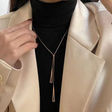 Long Tassel Pendant Necklace 18k Titanium Rose Chain for Women