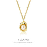 Vintage Pearl Pendant 925 Silver Collar Chain Jewelry