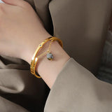 18K Plated Stainless Steel Bangle with Natural Stone Charms