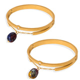 18K Plated Stainless Steel Bangle with Natural Stone Charms