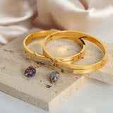 18K Plated Stainless Steel Bangle with Natural Stone Charms