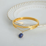 18K Plated Stainless Steel Bangle with Natural Stone Charms