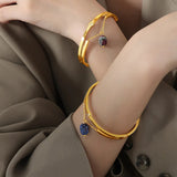 18K Plated Stainless Steel Bangle with Natural Stone Charms