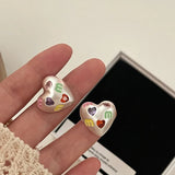 Ins French Love Heart M Zircon Earrings Women Party Jewelry