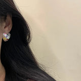 Ins French Love Heart M Zircon Earrings Women Party Jewelry