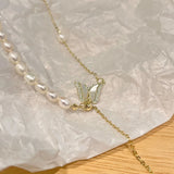 Romantic Freshwater Pearls Necklace Choker with Zirconia Butterfly Pendant