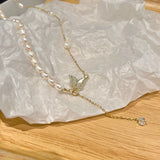 Romantic Freshwater Pearls Necklace Choker with Zirconia Butterfly Pendant