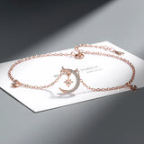Silver Star Moon Anklets Bracelet for Women Star Tassel CZ Zircon Chain