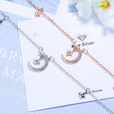 Silver Star Moon Anklets Bracelet for Women Star Tassel CZ Zircon Chain