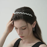 Zircon Silver Hairband Bridal Tiara Pearls Wedding Crown