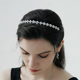 Zircon Silver Hairband Bridal Tiara Pearls Wedding Crown