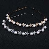 Zircon Silver Hairband Bridal Tiara Pearls Wedding Crown