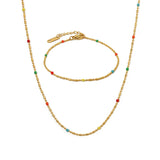 Stainless Steel Enamel Drop Choker Necklace and Bracelet Set