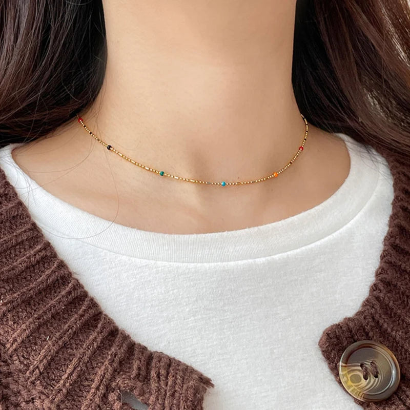 Stainless Steel Enamel Drop Choker Necklace and Bracelet Set