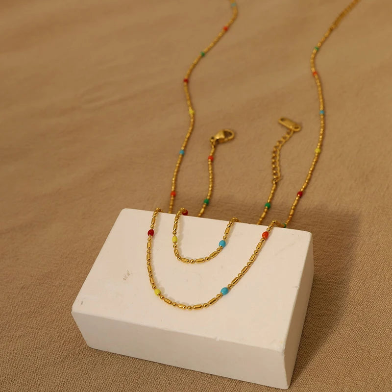 Stainless Steel Enamel Drop Choker Necklace and Bracelet Set