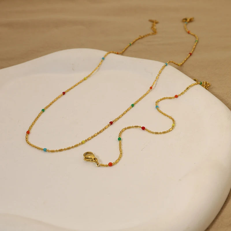 Stainless Steel Enamel Drop Choker Necklace and Bracelet Set
