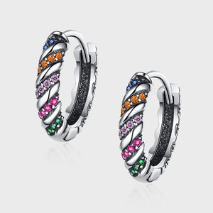 Vintage Thai Silver Zircon Stripe Earrings for Woman Girls