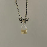 French Hand Woven Leather Rope Chain Bow Necklace