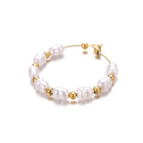 Retro Stainless Steel Pearl C-shaped Earrings Gold-plated Jewelry