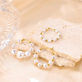 Retro Stainless Steel Pearl C-shaped Earrings Gold-plated Jewelry