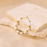 Retro Stainless Steel Pearl C-shaped Earrings Gold-plated Jewelry
