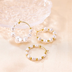 Retro Stainless Steel Pearl C-shaped Earrings Gold-plated Jewelry