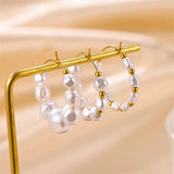 Retro Stainless Steel Pearl C-shaped Earrings Gold-plated Jewelry
