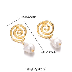 Stainless Steel Swirl Freshwater Pearl Pendant Earrings Gold-plated