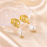 Stainless Steel Swirl Freshwater Pearl Pendant Earrings Gold-plated