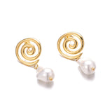 Stainless Steel Swirl Freshwater Pearl Pendant Earrings Gold-plated