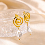 Stainless Steel Swirl Freshwater Pearl Pendant Earrings Gold-plated