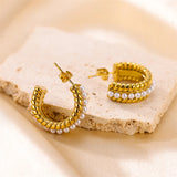 Ins Style Stainless Steel Twist Pearl Earrings C-shaped Gold-plated