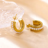 Ins Style Stainless Steel Twist Pearl Earrings C-shaped Gold-plated