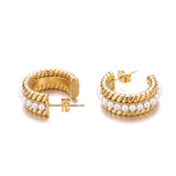 Ins Style Stainless Steel Twist Pearl Earrings C-shaped Gold-plated