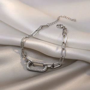 Vintage Geometric Crystal Charm Bracelet Chain Cuff