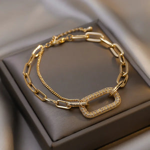 Vintage Geometric Crystal Charm Bracelet Chain Cuff