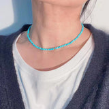 18K Plated Stainless Steel Lapis Turquoise Choker Necklace for Women