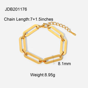 Stainless Steel Chain Bracelet 18K Plated Rectangle Bracelet