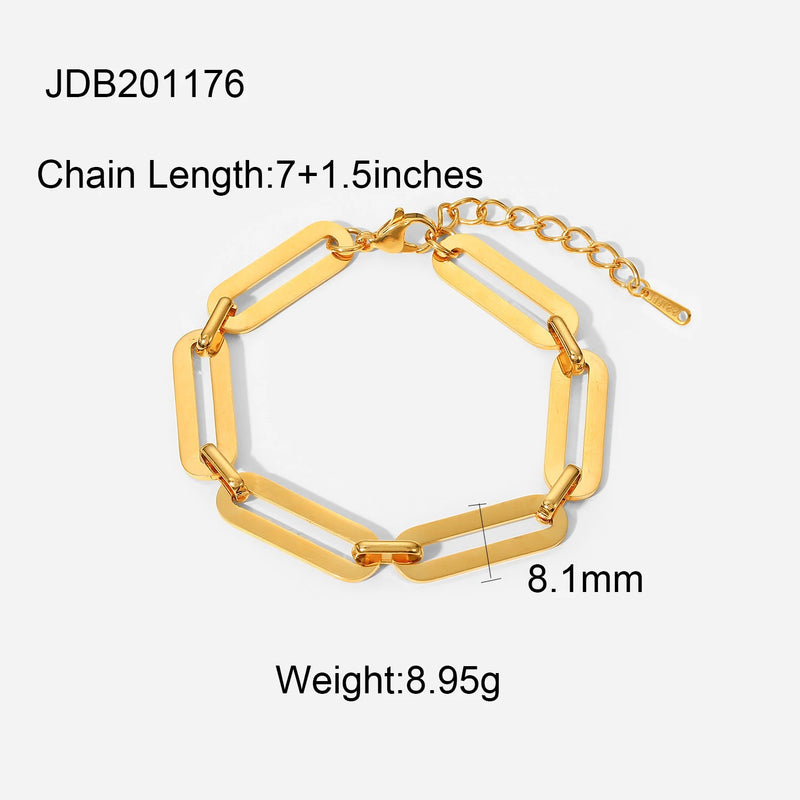 Stainless Steel Chain Bracelet 18K Plated Rectangle Bracelet
