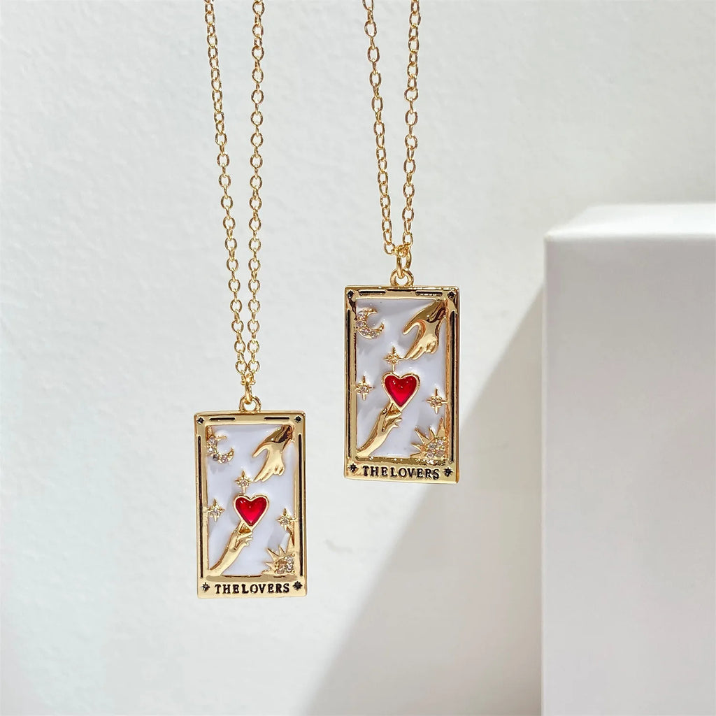 Vintage Tarot Pendant Necklace Gold-plated Square Necklaces For Women Girls