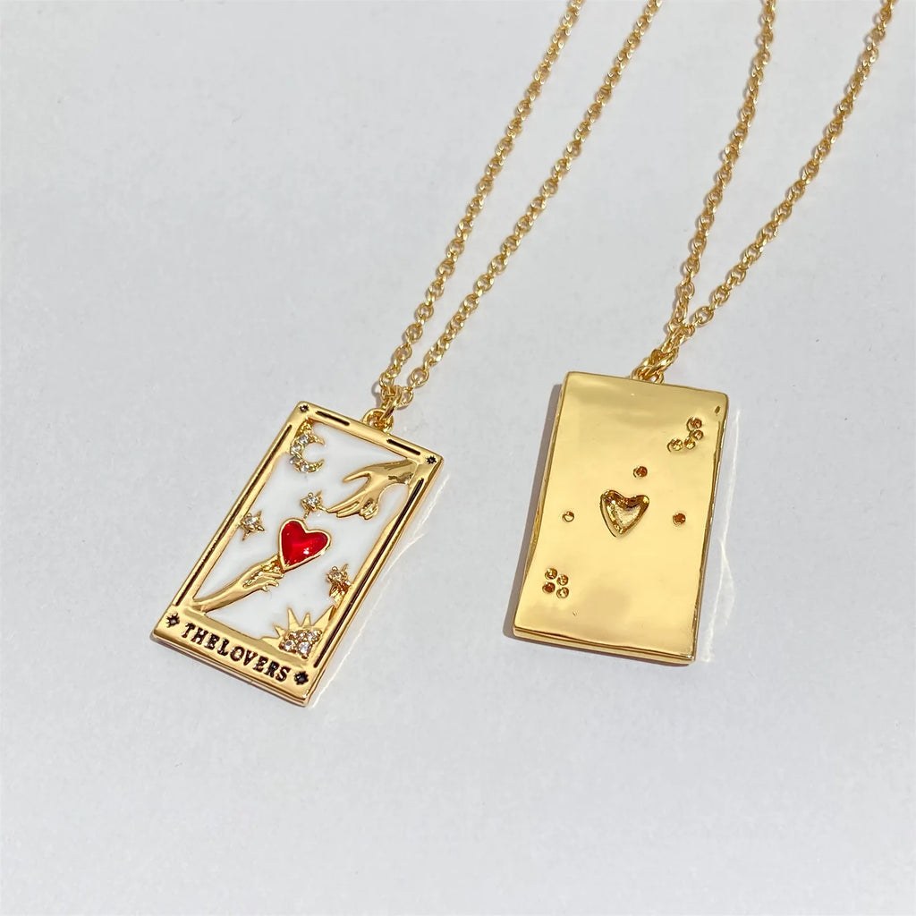 Vintage Tarot Pendant Necklace Gold-plated Square Necklaces For Women Girls