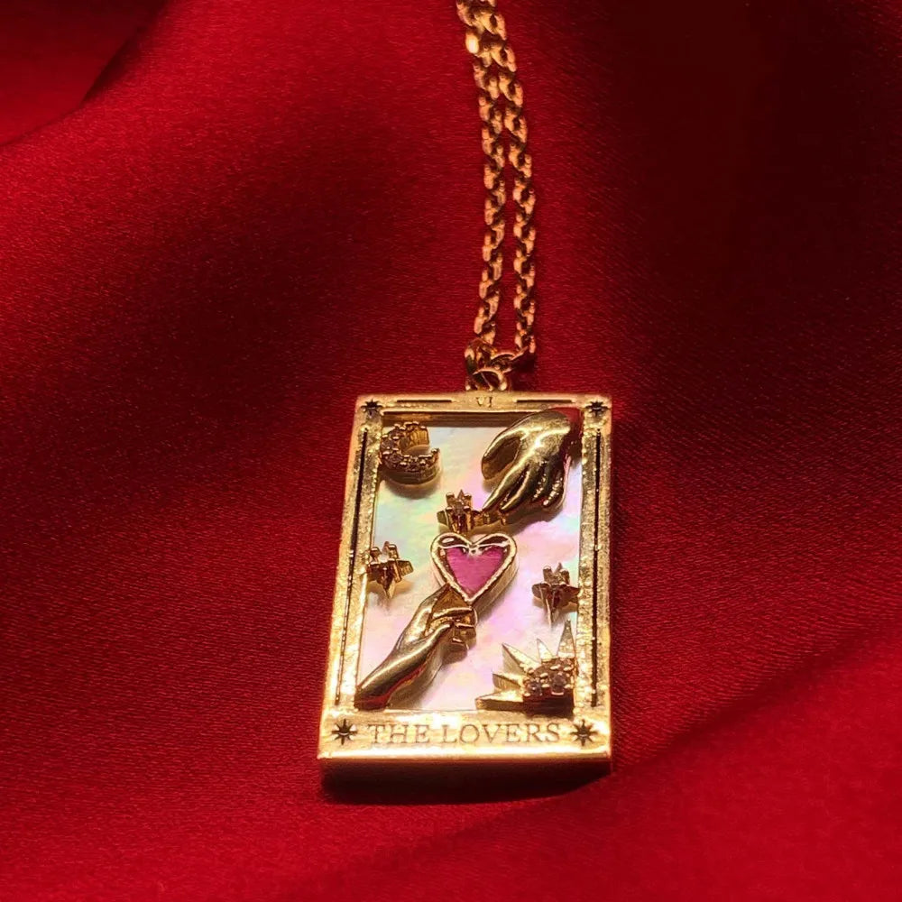 Vintage Tarot Pendant Necklace Gold-plated Square Necklaces For Women Girls
