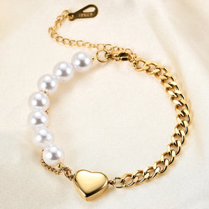 Ins Pearl Women Bracelet Stainless Steel Chain Adjustable Bangle