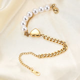 Ins Pearl Women Bracelet Stainless Steel Chain Adjustable Bangle